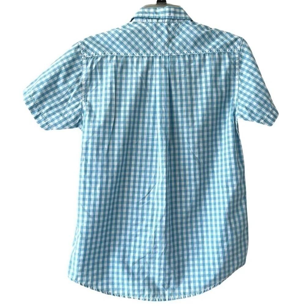 Tommy Hilfiger Boys Button Down Shirt Blue Gingham Size Large 16/18